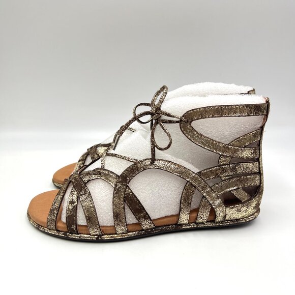 Gentle Souls Size 6 Brown‎ Gold Gladiator Lace Up Flats Sandals Shoes - Picture 6 of 13